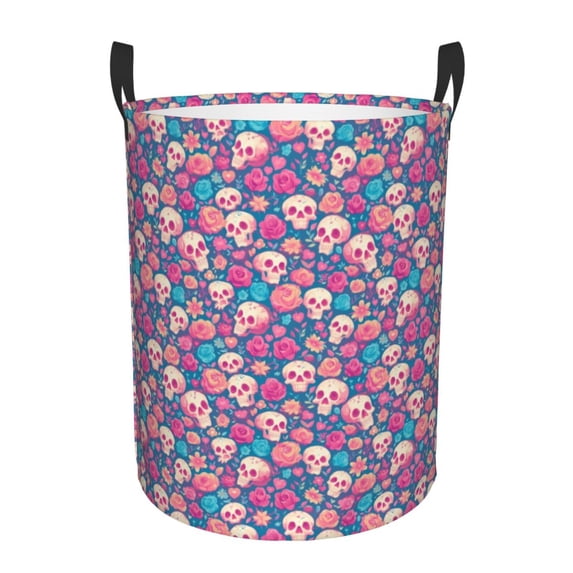 KLL colorful Skull flower Waterproof Foldable Laundry Hamper Bucket with Handles for Storage Bin,Kids Room,Home Organizer (Small )