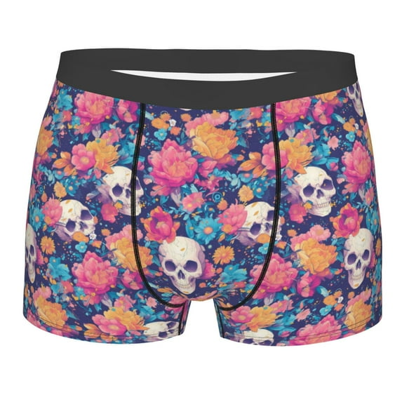 KLL colorful Skull flower daisy Men's Cotton Boxer Briefs Underwear-XX-Large
