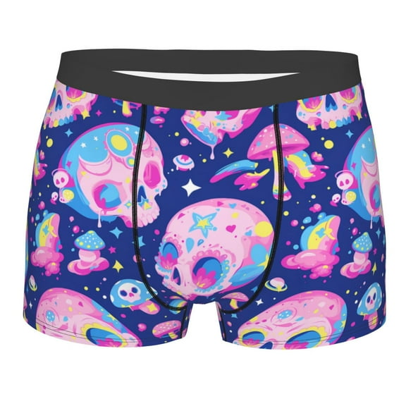 KLL colorful Skull mushroom rainbow Men's Cotton Boxer Briefs Underwear-XX-Large