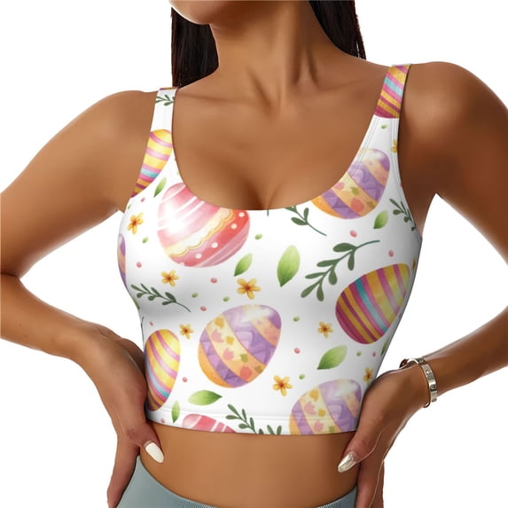 KLL colorful easter eggs for Workout Tank Tops for Women,U Back Fitness Top Built in Shelf Bras Padded Fit for Yoga Gym-Large