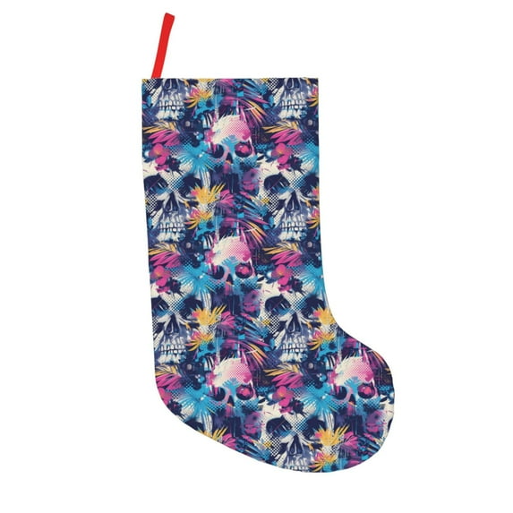 KLL cool Skull colorful for 18" Christmas Stocking Snowman Xmas Stocking Holiday Christmas Decoration Gifts for Family Kids
