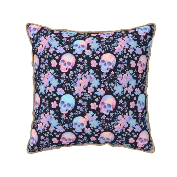 KLL cool Skull flower Decorative Throw Pillow Covers Velvet Soft for Couch Sofa Bedroom Living Room Outdoor (No pillow core)- 18"x18"