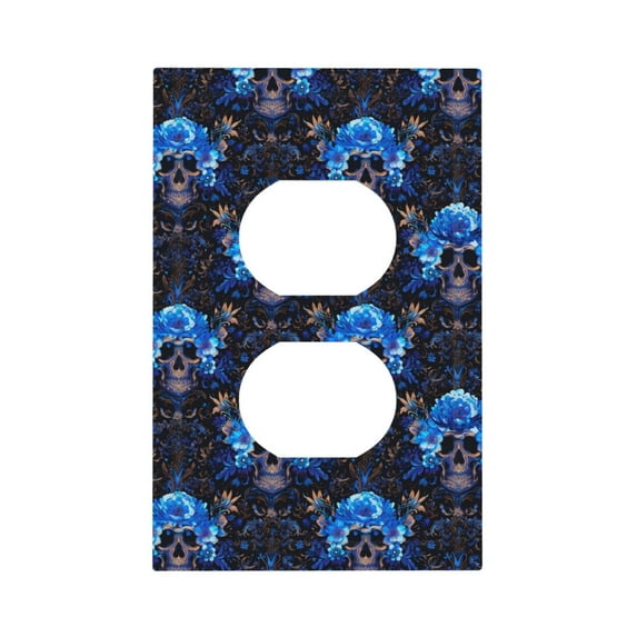 KLL cool blue flower Skull Pattern Electrical Outlet Covers, 3" x 5" 1 Pack Electric Receptacle Plug Covers for Decorator Receptacle Outlet & Switch-Style S