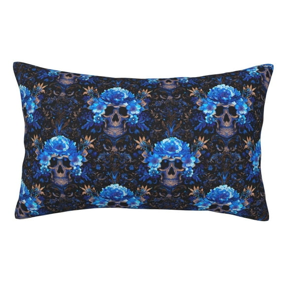 KLL cool blue flower Skull Pillow Covers Envelope Closure,Super Soft and Cozy Fuzzy Fleece Pillow Case Cover (No pillow core) 20"x30"