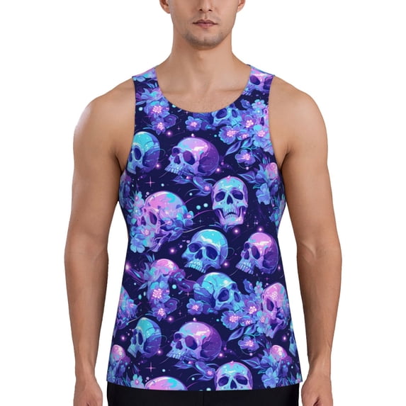 KLL crystal Skull flower star Print Men's Muscle Gym Workout Stringer Tank Tops Bodybuilding Fitness T-Shirts Tank Tops Men-Medium
