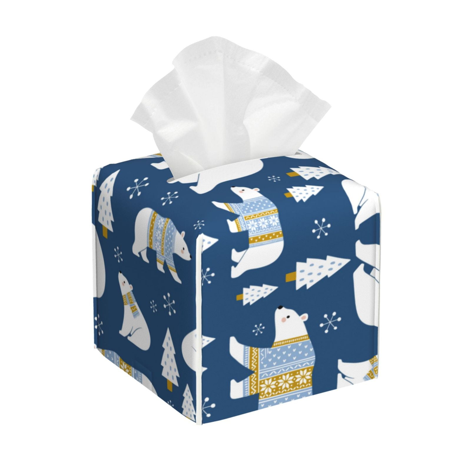 KLL cute winter bear Print Tissue Box Cover,Leather Tissue Holder