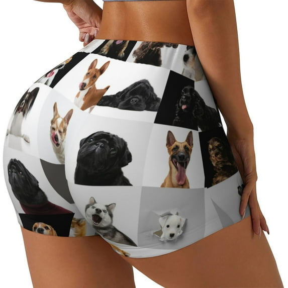 KLL dogs pets collage Pattern Workout Shorts for Women Scrunch Short Gym Yoga Running Sport Active Exercise Fitness Shorts-XX-Large