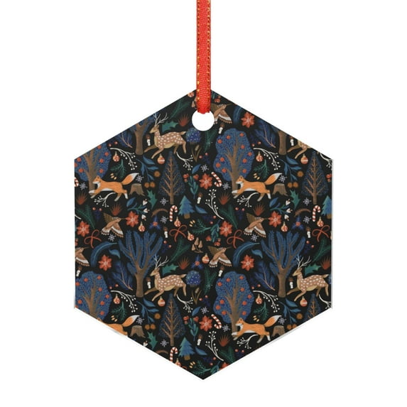 KLL fall fox deer bird Pattern Acrylic Christmas Ornaments,1 PCS Xmas Tree Decor with Ribbon 3" Christmas Décor Christmas Pendant for Hanging on Tree & Party Favors-Hexagon