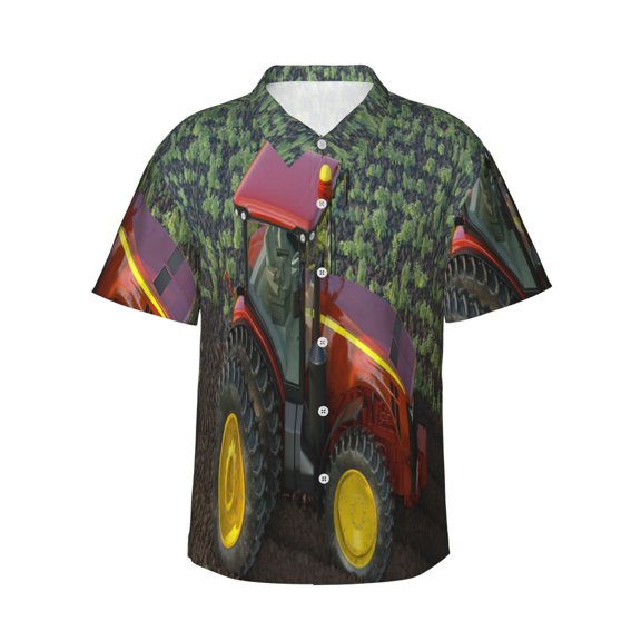 KLL farm tractor Print Men's Hawaiian Shirt Short Sleeve Button Down Beach Shirts,XX-Large
