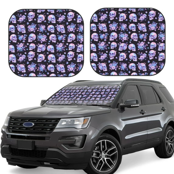 KLL flower Skull rose Windshield Sun Shade 2-Piece Foldable Car Front Window Sunshade for Most Sedans SUV Truck- Medium