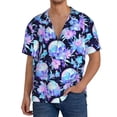 thumbnail image 1 of KLL flower Skull star Print Men's Shirt Short Sleeve Button Down Summer Cuba Beach Shirts- Large, 1 of 1