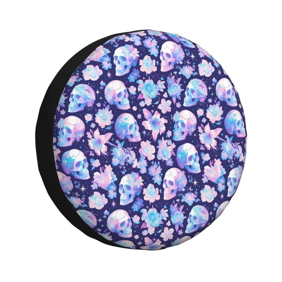 KLL flower Skull starry sky Pattern 14-17 inch Spare Tire Cover Universal Wheel Protector for Truck SUV Trailer Camping Rv Tire Covers-17 inch