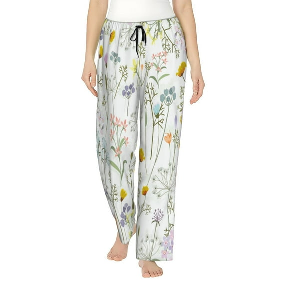 KLL flower and leaf Womens Print Pajama Pants Soft Pajama Bottoms for Women Cozy Lounge Pants-Medium