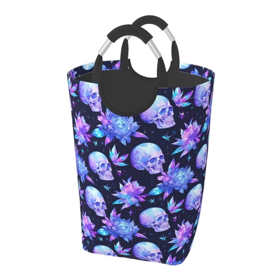 KLL flower starry sky Skull Laundry Hamper,Large Canvas Fabric Lightweight Storage Basket Toy Organizer Dirty Clothes Collapsible Waterproof