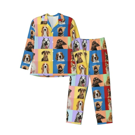 KLL funny dogs Sleepwear Mens Flannel Pajamas,Long Cotton Pj Set-Small