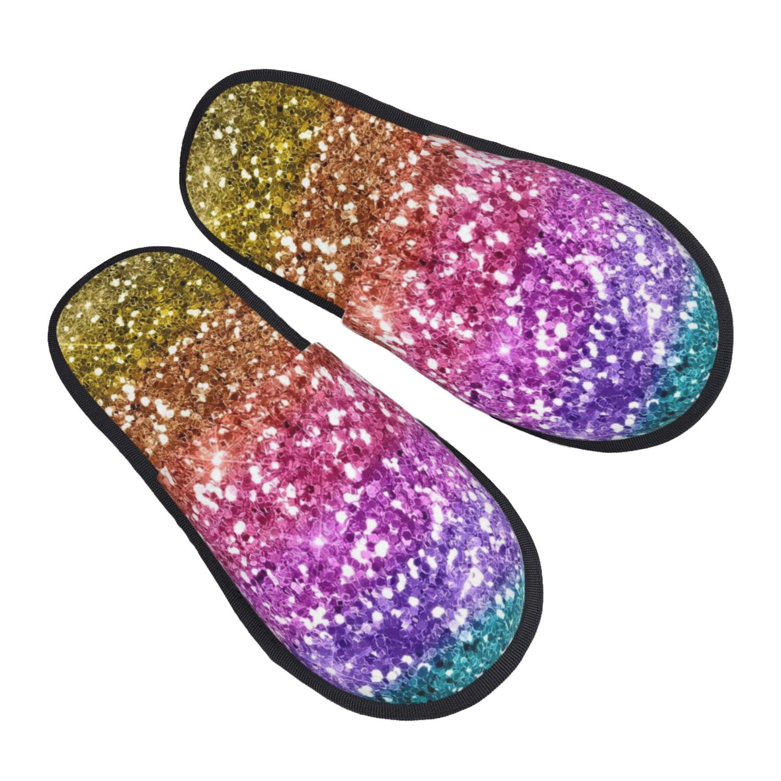 KLL glitter Rainbow Slippers For Women Men House Slip On Indoor Outdoor