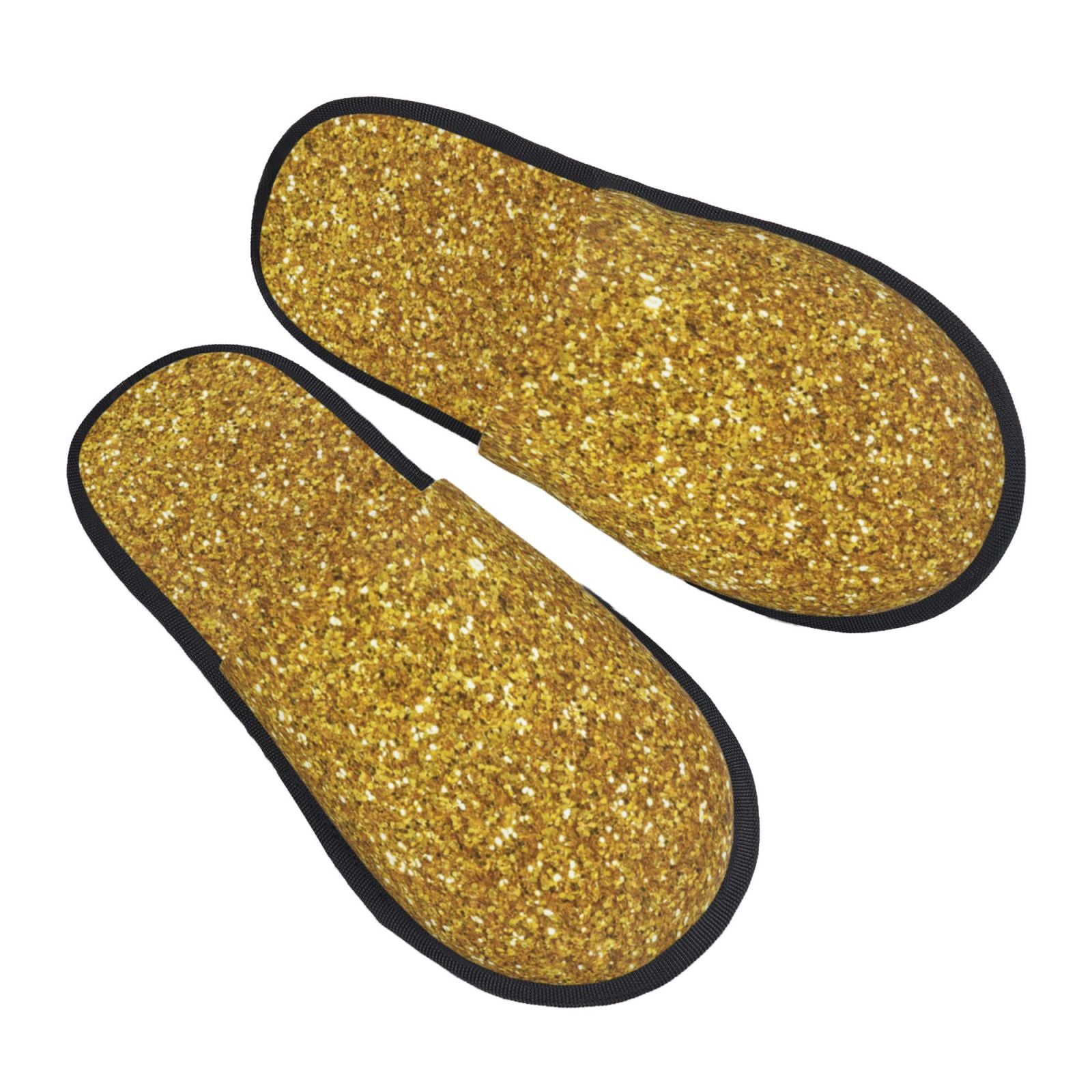 Amazon.com | Sequin Gold Women Cotton Slippers Warm Plush House Shoes  Non-Slip Sole For Indoor Outdoor | Slippers