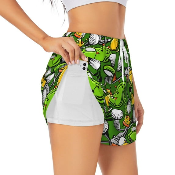 KLL golf Sport club Pattern Shorts Women,Athletic Shorts High Waisted Running Shorts Pocket Sporty Short Gym Elastic Workout Shorts-Medium