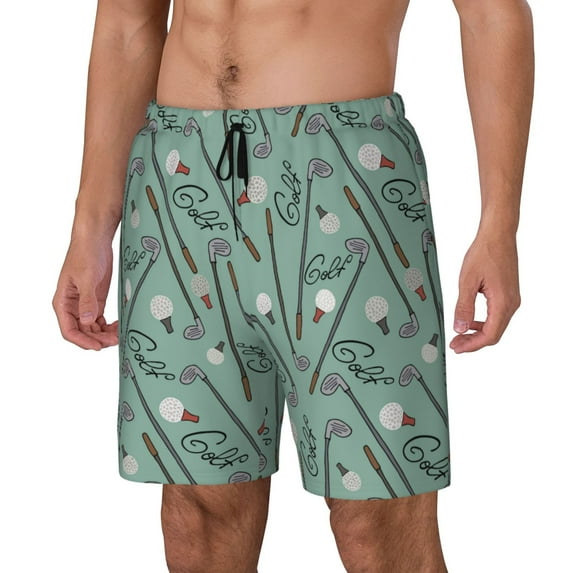 KLL golf equipment for Mens Swim Trunks Quick Dry Swim Shorts with Built-in Compression Liner Funny Swimwear Bathing Suits-Medium