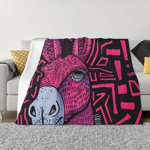 KLL ink Donkey Pop Art Print Fleece Throw Blanket, Horizontal Fleece Bedding Cute Soft Blankets Comfy Fleece Flannel Plush Home Decor for Couch & Bed -50"x40"