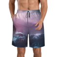 thumbnail image 1 of KLL lighthouse Waves Torrential Rain Men's Casual Summer Beach Shorts Hawaiian Shorts with Pockets-3X-Large, 1 of 5