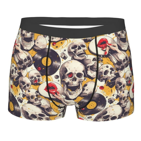 KLL lips record rock Skull Men's Cotton Boxer Briefs Underwear-Medium