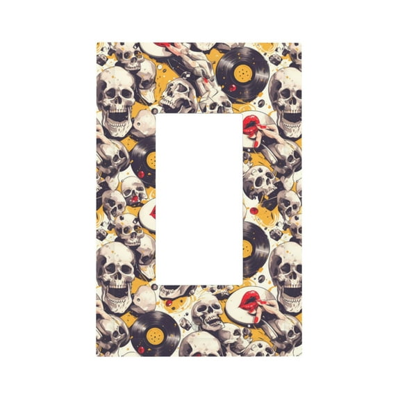 KLL lips record rock Skull Pattern Electrical Outlet Covers, 3" x 5" 1 Pack Electric Receptacle Plug Covers for Decorator Receptacle Outlet & Switch-Style U