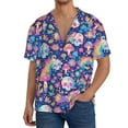 thumbnail image 1 of KLL mushroom Skull rainbow color Print Men's Shirt Short Sleeve Button Down Summer Cuba Beach Shirts- Large, 1 of 1