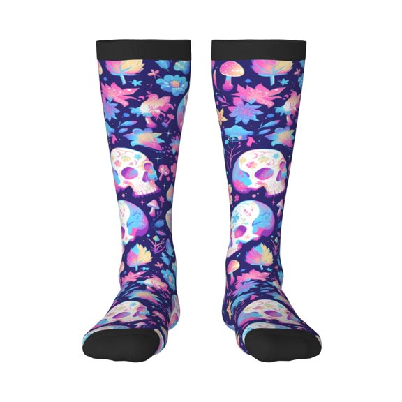 KLL mushroom rainbow Skull cartoon Print Cool Socks Men's Women's Crew Socks Funny Crazy Novelty Stockings