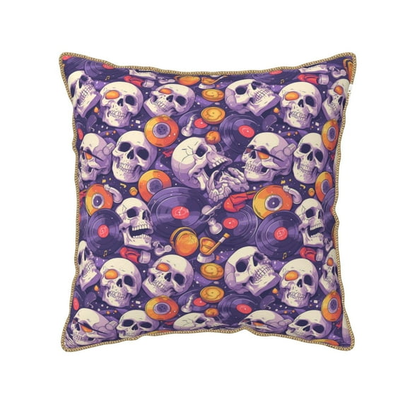 KLL music Skull record Decorative Throw Pillow Covers Velvet Soft for Couch Sofa Bedroom Living Room Outdoor (No pillow core)- 18"x18"