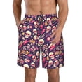 thumbnail image 1 of KLL music Skull record Guitar Men's Casual Summer Beach Shorts Hawaiian Shorts with Pockets-Large, 1 of 5