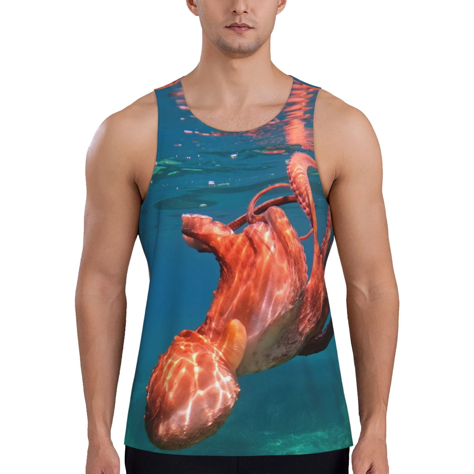 Octupus Workout KLL octopus swimming Print Men's Muscle Gym Workout Stringer Tank Tops ...