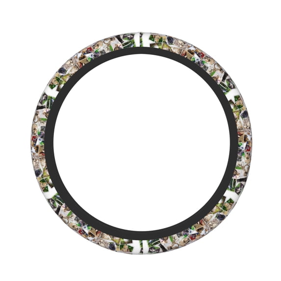 KLL pets and birds Collage Car Steering Wheel Cover, Universal 15 inch, Soft Elastic and Comfortable,Car Accessories Decorations