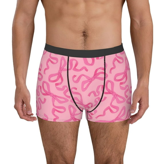 KLL pink bow Men's Cotton Boxer Briefs Underwear-Large