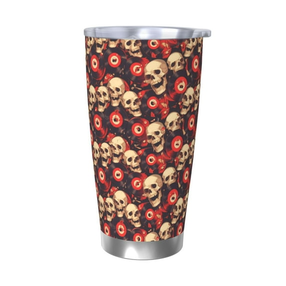 KLL record Skull rock Print 40oz Stainless Steel Insulated Car Cup with Spillproof Lid - Keep Your Drink Hot or Cold on the Go-Without Straw