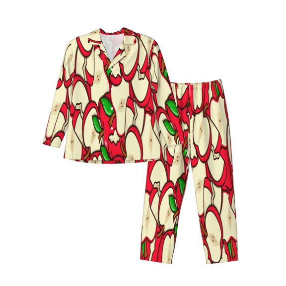 KLL red Fruit Sleepwear Mens Flannel Pajamas,Long Cotton Pj Set-