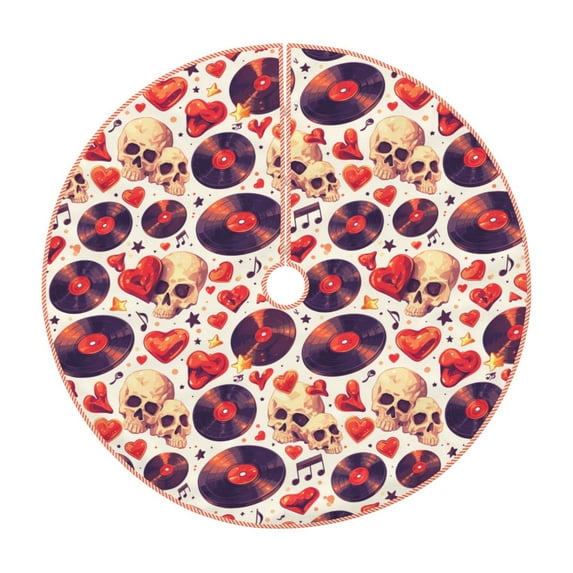 KLL rock Skull record heart Christmas Tree Skirt 36" ,Party Decorations Farmhouse for Christmas Decorations Holiday Party