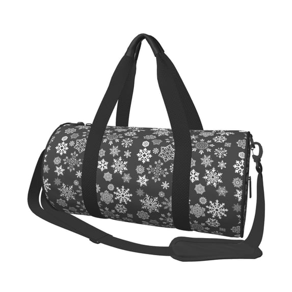 KLL simple white Snowflake Duffle Bag For Men Women Sport Gym Fitness Tote Travel Training Workout Basketball Football Weekender
