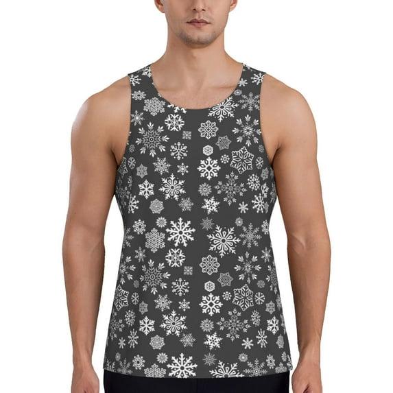 KLL simple white Snowflake Print Men's Muscle Gym Workout Stringer Tank Tops Bodybuilding Fitness T-Shirts Tank Tops Men-4X-Large
