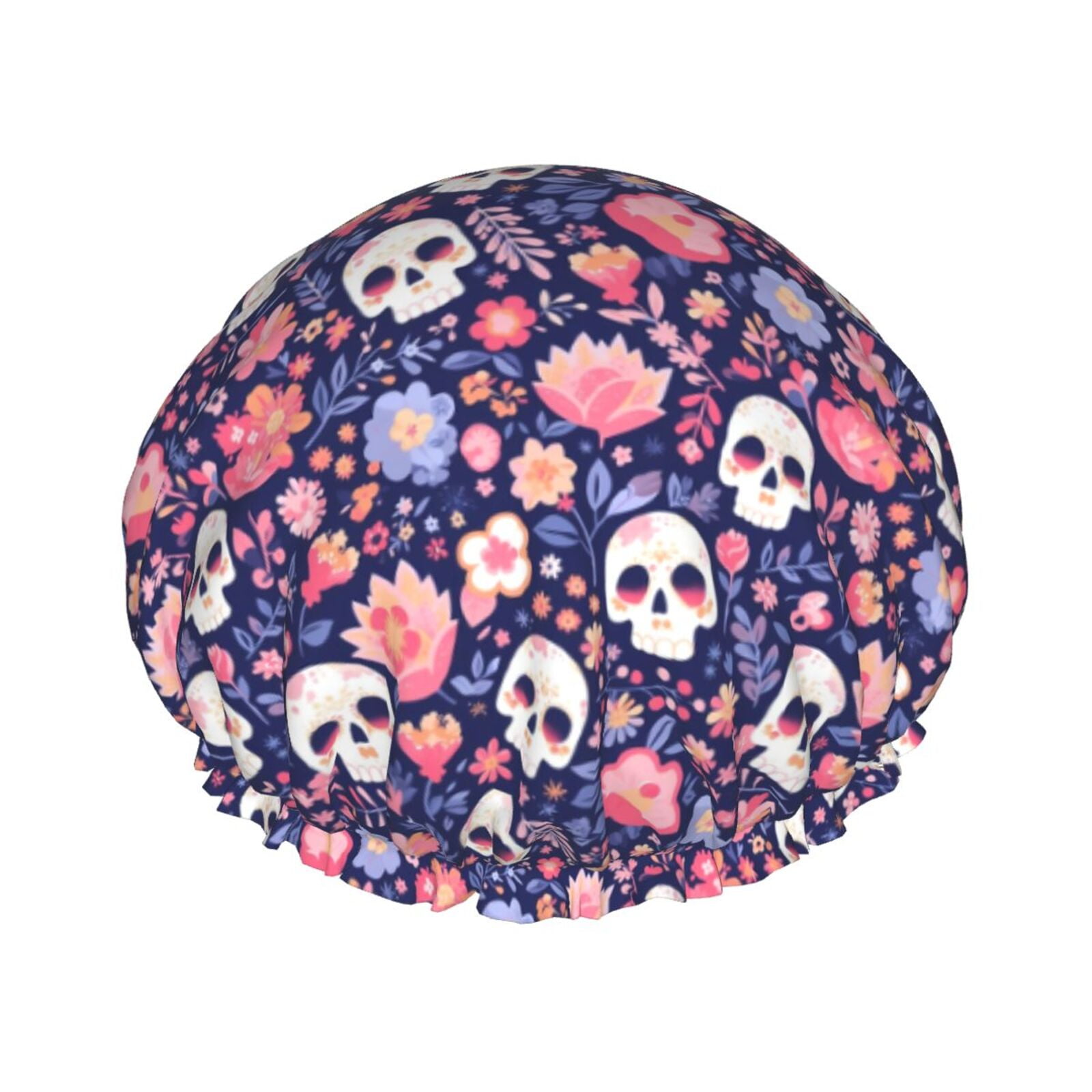 KLL white Skull Flower Pattern Shower Cap & Bath Cap for Women