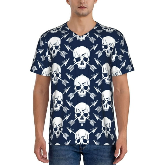 KLL white arrow Skull for Men's Baseball Shirts,Short Sleeve Casual Shirts Button Down Shirt for Men Beach Summer Wedding Shirt-3X-Large