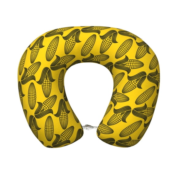 KLL yellow Corn Pattern Memory Foam Cervical Neck Pillow Versatile U-Shaped Pillows for Home/Office/Camping/Travelling/Soft Washable Cover