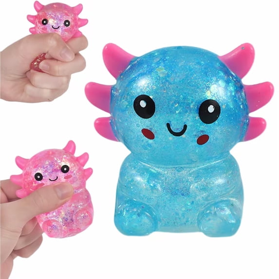 KLLHATOYS Axolotl Stress Ball, Soft Slow Rising Squeeze Ball, Cute Axolotl Squeeze Ball for Stress Relief, Glitter Filled Sensory Ball Holiday Party Favors
