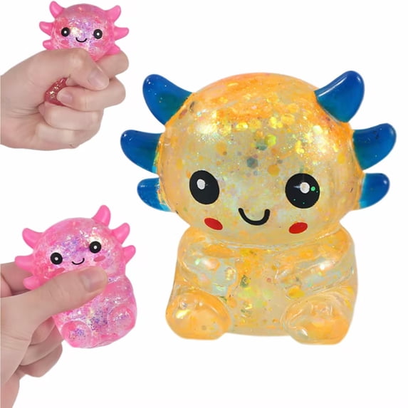 KLLHATOYS Axolotl Stress Ball, Soft Slow Rising Squeeze Ball, Cute Axolotl Squeeze Ball for Stress Relief, Glitter Filled Sensory Ball Holiday Party Favors