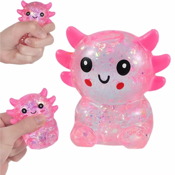 KLLHATOYS Axolotl Stress Ball, Soft Slow Rising Squeeze Ball, Cute Axolotl Squeeze Ball for Stress Relief, Glitter Filled Sensory Ball Holiday Party Favors
