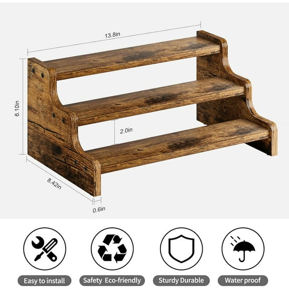 KLM 3-Tier Spice Rack, 13.8 Inch Wood Step Shelf Countertop Spice Storage Holder, Kitchen Pantry Cabinet Organizer Cupboard for Spice Bottles, Jars, Seasonings, Baking Supplies,Bathroom Organizer