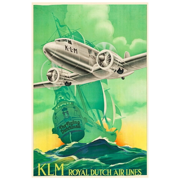 KLM Airline - Flying Dutchman - 1936 - Vintage Airline Travel Poster (11x17Inches)
