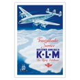 thumbnail image 1 of KLM Transatlantic Service - Holland America - KLM Royal Dutch Airlines - Vintage Airline Travel Poster by Paulus C. Erkelens c.1946 - Fine Art Matte Paper Print (Unframed) 30x44in, 1 of 4
