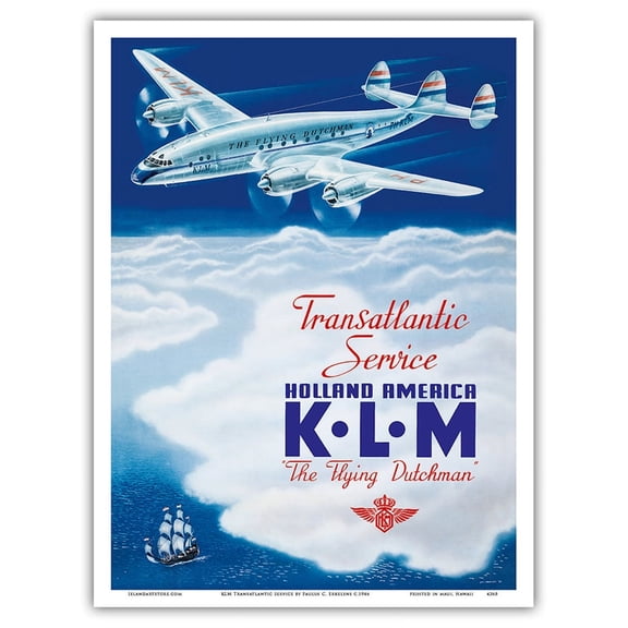 KLM Transatlantic Service - Holland America - KLM Royal Dutch Airlines - Vintage Airline Travel Poster by Paulus C. Erkelens c.1946 - Master Art Print (Unframed) 9in x 12in