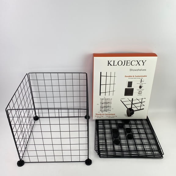 KLOJECXY Showshelves,BasicsWire Grid Stackable Storage Shelves, 12 x 12-Inches, Black, 12.6"D x 26"W x 38"H